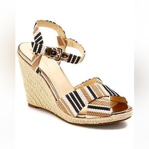 Cole Haan Hart Espadrille Wedge Sandals - Black and Tan, Leather, Size 9B, NWOB